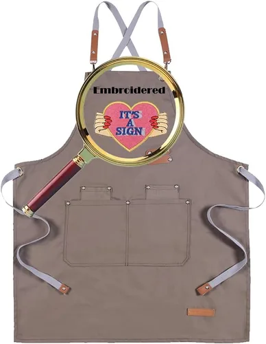 Vista 9 de Delantal de chef personalizado con espalda cruzada con correas ajustables, lona bordada e impresión Beigeapron (bordado)