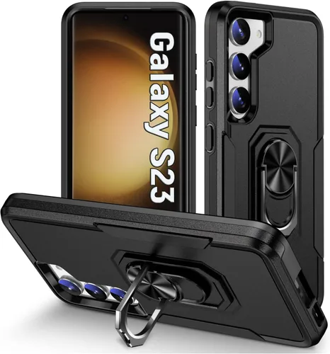 Vista 12 de Funda protectora diseñada para Galaxy S23 con soporte, a prueba de caídas militares, a prueba de golpes, a prueba de polvo, para Samsung S23, rosa
