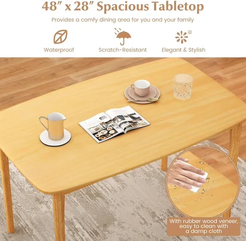 Vista 8 de COSTWAY Mesa de comedor, mesa de cocina rectangular de madera de 48 pulgadas con patas de madera de goma maciza, amplia mesa para cocina, comedor