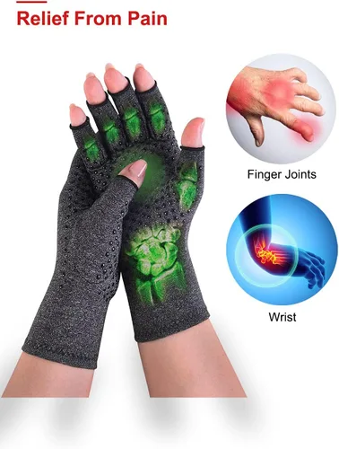 Vista 3 de Donfri 2 pares de guantes de compresión para artritis, guantes sin dedos para mujeres y hombres, alivio del dolor de artritis, artritis reumatoide