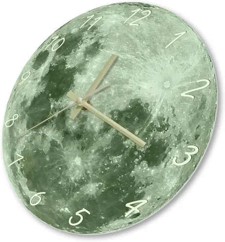 Vista 4 de The Geeky Days Reloj de pared con luna que brilla en la oscuridad para sala de estar, diseño moderno, luminoso, silencioso, sin tictac, decoración