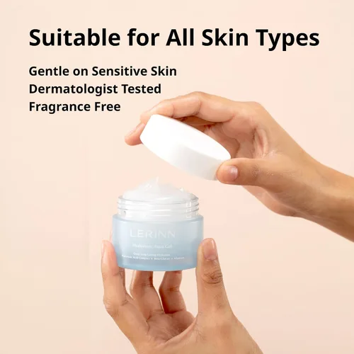 Vista 6 de Gel de agua hialurónico, hidratante facial ligero sin aceite con ácido hialurónico para hidratación profunda, crema de gel de absorción rápida
