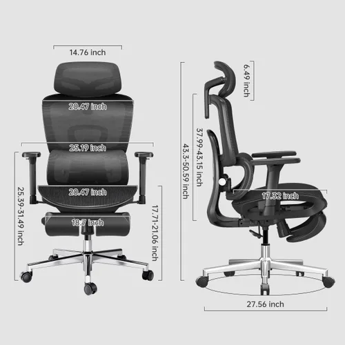 Vista 2 de Hbada Silla de oficina ergonómica con reposabrazos ajustables 3D, soporte lumbar ajustable, respaldo alto para silla de computadora, silla