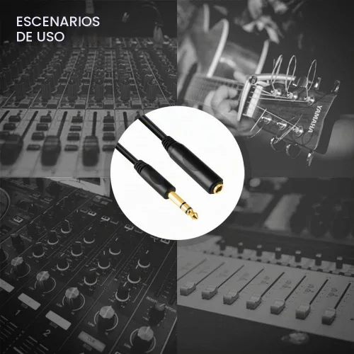 Vista 4 de Cable de extensión TRS macho a 1/4 de pulgada para auriculares hembra de 0.250 in, cable de extensión de guitarra para auriculares, cable de audio