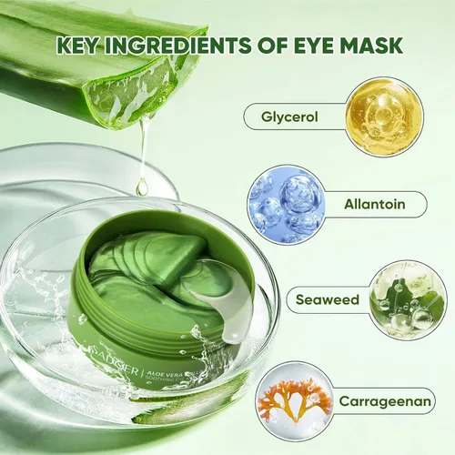 Vista 5 de Mascarilla de ojos de aloe vera (120 piezas) - Reduce la hinchazón y las ojeras, reafirma y mejora la piel debajo de los ojos Parche debajo