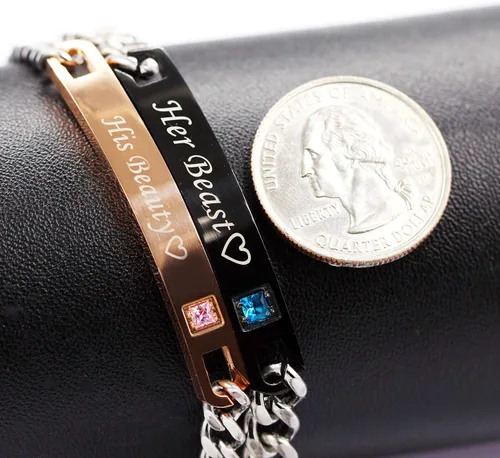 Vista 7 de Uloveido - Collares y pulseras de titanio negro con circonitas cúbicas ST118