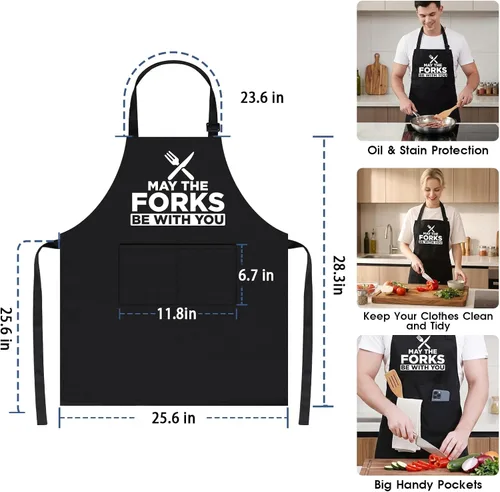 Vista 3 de Divertido delantal para cocinar y asar a la parrilla con 2 bolsillos, delantal de chef de barbacoa para hombres, regalo para papá, marido, novio