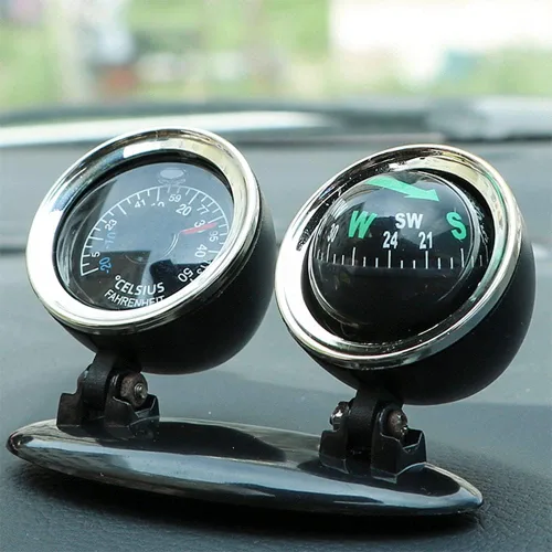 Vista 7 de MACHSWON Brújula ajustable para tablero de instrumentos de montaje de vehículo, brújula, termómetro de automóvil, brújula, guía