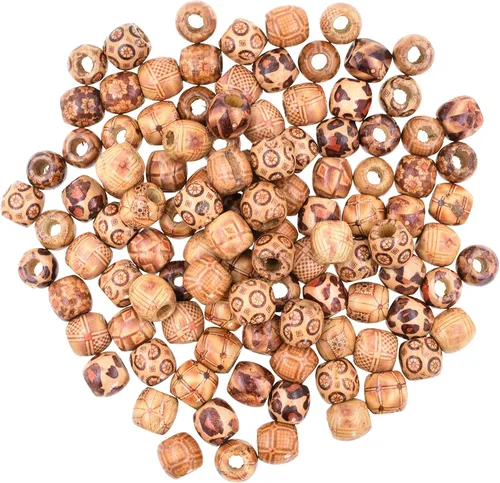 Vista 2 de Mandala Crafts 200 cuentas africanas de madera de barril de agujero grande para macramé Dreadlock Braiding Hair Beads, Painted Drum Wood Loose