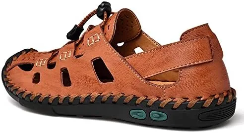 Vista 4 de DZUJY Sandalias Hombre Pantuflas para hombres Chanclas para hombre Zapatos de verano con punta cerrada de cuero transpirable al aire libre Zapatos