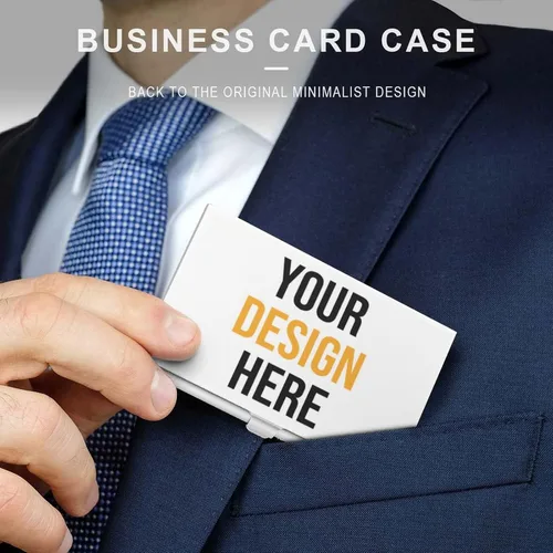Vista 3 de Funda personalizada para tarjetas de presentación, diseño personalizado para añadir texto/imagen/logotipo, tarjetero de aluminio delgado