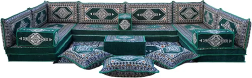 Vista 18 de arabicsofa Verde Juego de Asientos de Suelo Orientales Hechos a Mano – Sofá de Suelo Tradicional con Respaldo