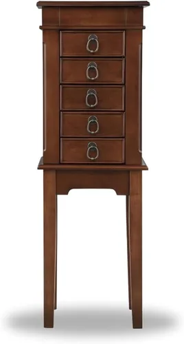 Vista 2 de Hives and Honey Kennedy Jewelry Armoire - Moderno organizador de almacenamiento de madera con ganchos para collares, 5 cajones y espejo de tocador