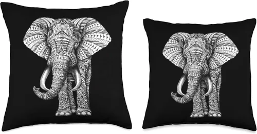 Vista 3 de Elephant DD Co - Almohada decorativa de elefante blanco y negro, 16.0 x 16.0 in, multicolor