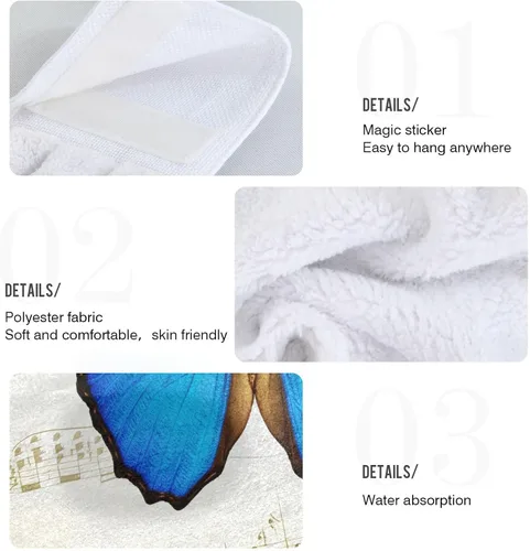 Vista 2 de Blue Butterfly Retro Musical Notes Hanging Kitchen Towel Set of 2, Lightweight Soft Quick Dry Decorative Hanging Kitchen Towels, 18.2 x 14 Inch