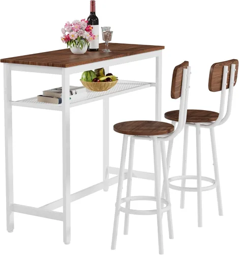 Vista 17 de Juego de mesa de comedor para 2, mesa de bar y sillas para 2, juego de mesa de bar pequeña de 3 piezas con 2 taburetes, parte superior de mármol