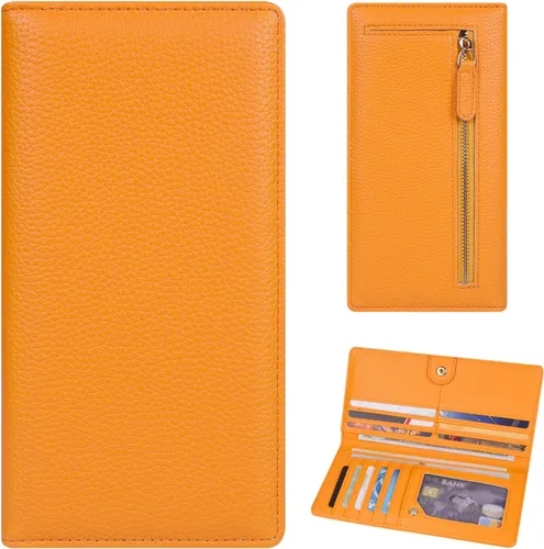 Vista 8 de Billetera para mujer, billetera RFID extradelgada, bolso plegable de cuero, con 11 ranuras para tarjetas y ventana de identificación, lindo monedero