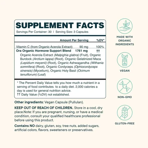 Vista 3 de Ora Organic Paquete de energía de equilibrio hormonal y proteína: apoya la piel, el estado de ánimo, la energía, Cordyceps y cereza de acerola +