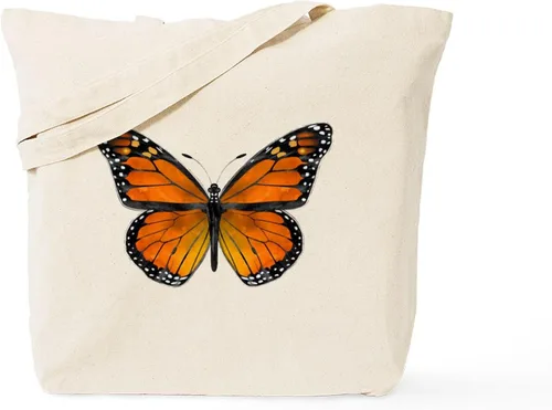 Vista 12 de CafePress Bolso de compras de lona beige natural reutilizable con diseño de mariposas