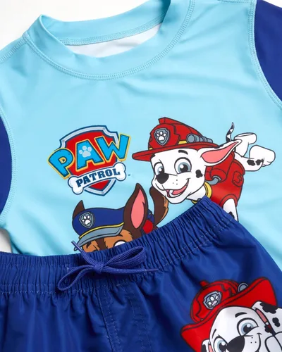 Vista 3 de Nickelodeon Paw Patrol UPF 50+ - Conjunto de protección contra erupciones para niños, Chase, Marshall camiseta de natación y trajes de baño (2T-7)