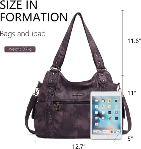 Vista 2 de Angel Barcelo - Bolsa de hombro amplia para mujer, diseño Hobo, cuero lavado