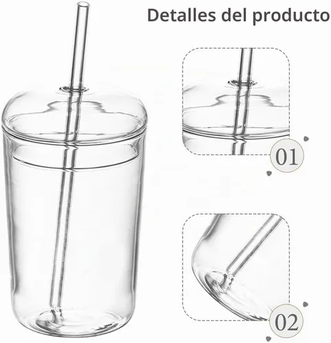 Vista 8 de DOITOOL Vasos de vidrio con tapa y pajilla, taza de café helado transparente de 16 onzas, vaso Matcha reutilizable para jugo de batido, vasos