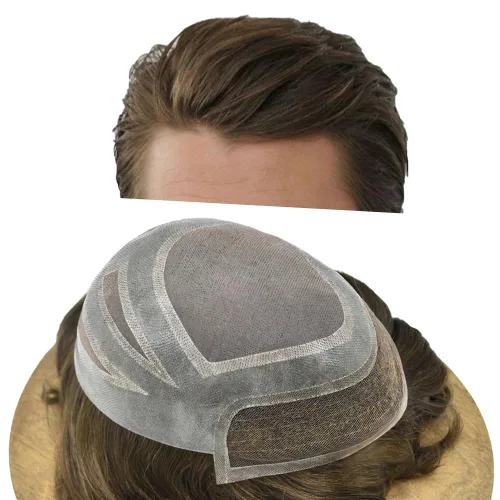 Vista 9 de Sistema de reemplazo de cabello humano para hombre, sistema de cabello fino mono para hombre, pelo de tupé recubierto de poliuretano para hombres