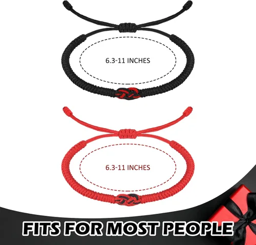 Vista 3 de 10 pulseras a juego para parejas, nudos, rojo, negro, pulsera de cuerda del destino de larga distancia, regalo de buena suerte para novia, novio