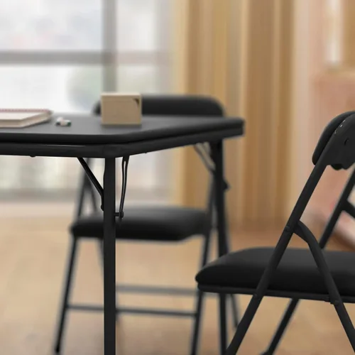 Vista 7 de HBCY Creations Juego de mesa y sillas plegables para niños de 5 piezas, diseño negro, ligero y portátil, función de bloqueo de seguridad, asientos