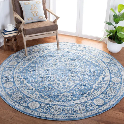 Vista 27 de Safavieh - Alfombra de 2 x 4 pies de la colección Brentwood color marfil y azul marino, alfombra que no suelta pelusas con diseño desgastado