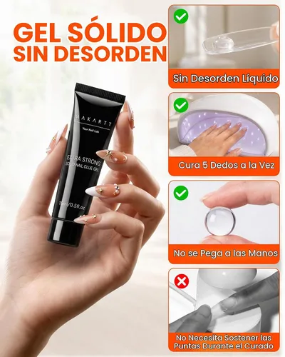Vista 6 de Makartt Pegamento en gel sólido para uñas: pegamento para uñas súper fuerte para uñas postizas y acrílicas, diseño de arte en uñas de gel 3D