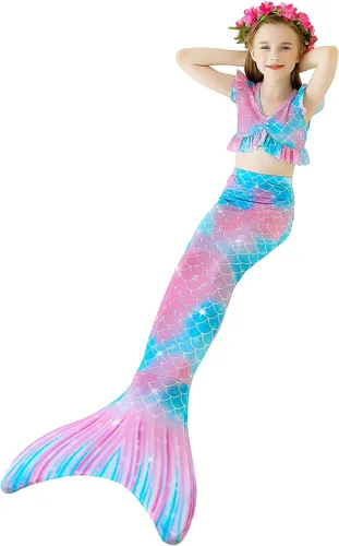 Vista 5 de Wfundeals Conjunto de bikini de princesa para nadar con monoaleta para traje de baño cosplay cola de sirena