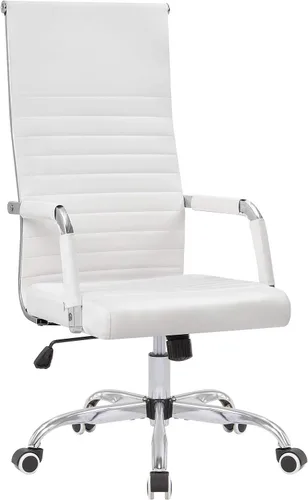 Vista 8 de Silla de oficina acanalada con respaldo alto, silla de escritorio de piel sintética, silla giratoria ajustable, silla de computadora