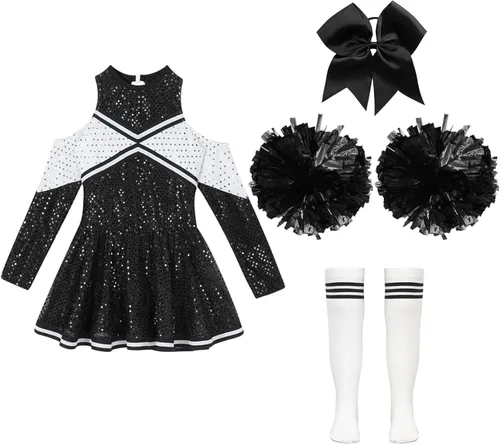 Vista 3 de FEESHOW Vestido brillante de manga larga para niñas de animadora de secundaria, disfraz de fiesta de carnaval de Halloween