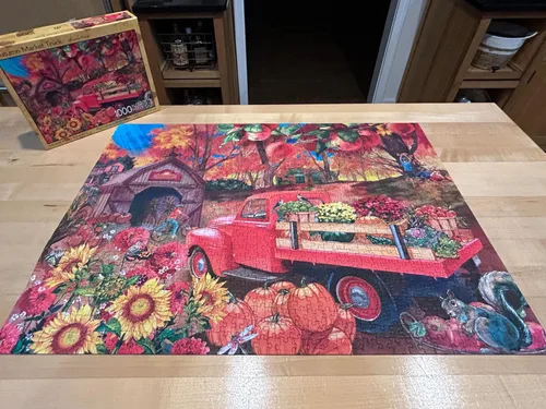 Vista 3 de Crown Point Graphics Rompecabezas de 1000 piezas para camiones de otoño Autumn Market Truck