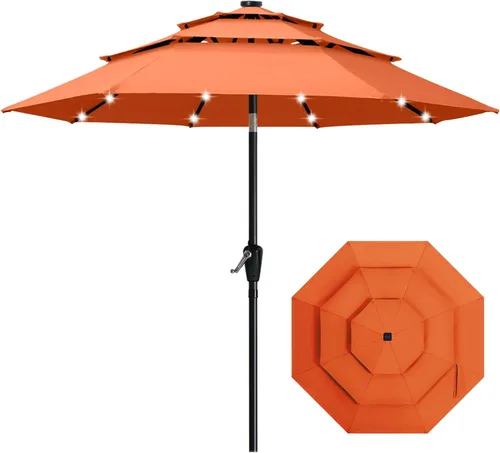 Vista 12 de ABCCANOPY Sombrilla solar de patio de 3 niveles de 11 pies, 32 luces LED Beige