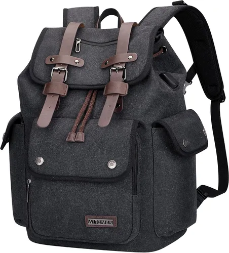 Vista 11 de WITZMAN Mochila de lona para hombre, mochila vintage para laptop de 15.6 pulgadas, mochila de viaje de alta capacidad casual (A8004 verde militar)