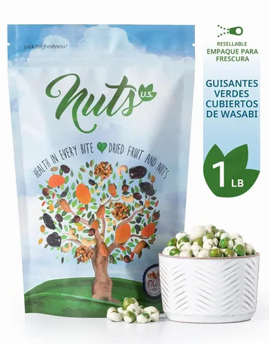 Vista 4 de NUTS U.S. - Guisantes verdes recubiertos de Wasabi, crujientes y picantes en bolsa resellable (1 libra)