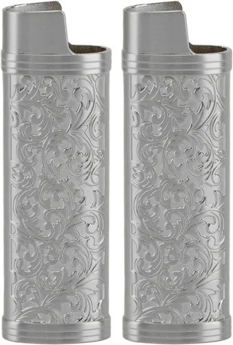 Vista 11 de Funda para encendedor de 2 piezas, estilo vintage, reutilizable, resistente aleación de zinc, estampado floral para protección de tamaño completo