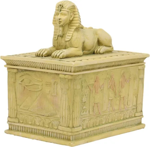Vista 3 de Ebros - Caja rectangular decorativa con acabado arenisca de 4.25 pulgadas de largo, monumento clásico de Egipto, androesfinge con deidades