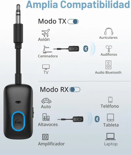 Vista 3 de Bluetooth 5.4 Adaptador AUX para coche, receptor transmisor 2 en 1