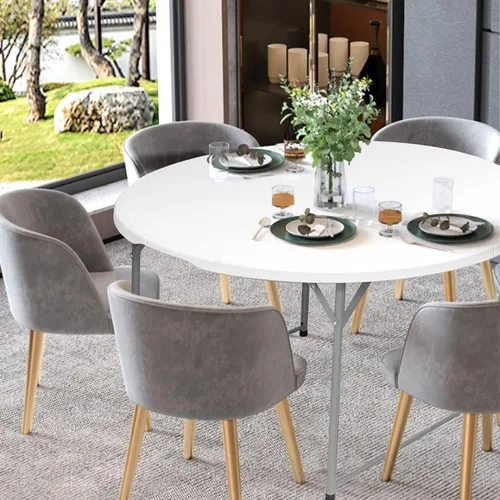 Vista 5 de Mesa plegable redonda de 48 pulgadas, mesa de comedor de plástico plegable para bodas, fiestas, jardín, patio
