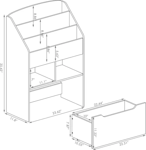 Vista 3 de UTEX Estantería para niños con caja de juguetes móvil, estante para libros y almacenamiento de juguetes, estante de exhibición de libros para niños