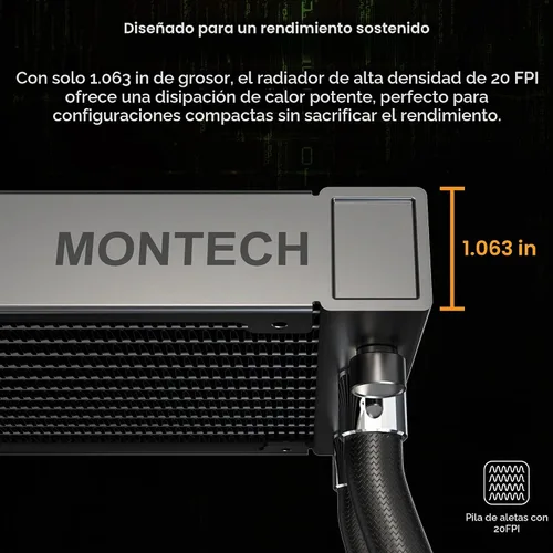 Vista 5 de MONTECH HyperFlow Digital 240 - Enfriador líquido de CPU, AIO de 9.449 in con bomba de 3100 RPM, 2 ventiladores E28 ARGB de 4.724 in, pantalla