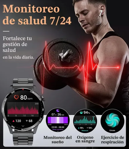 Vista 4 de Relojes inteligentes para hombres (respuesta/llamadas de marcación), pantalla AMOLED de 1.43 pulgadas siempre encendida, rastreador de actividad