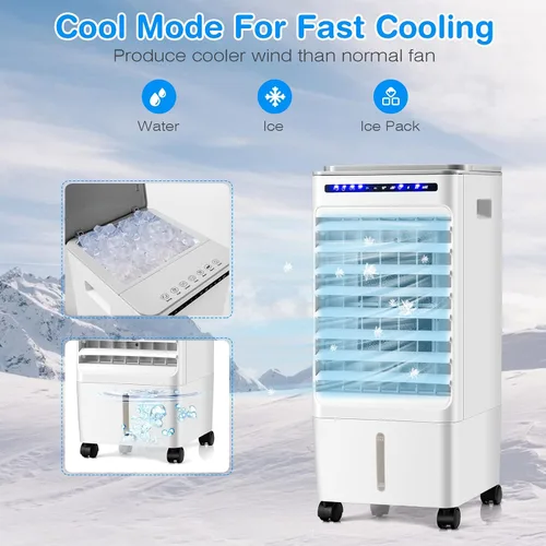 Vista 4 de COSTWAY Enfriador de aire evaporativo portátil, enfriador de pantano 3 en 1 con control remoto, temporizador de 7 horas, 3 velocidades de viento, 3