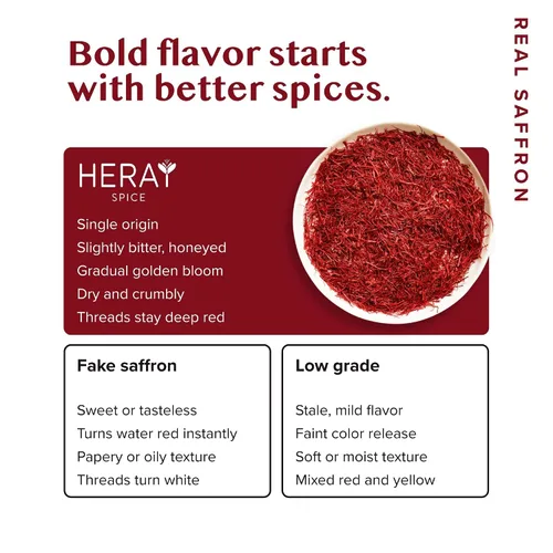 Vista 3 de Heray - Hilo de azafrán afgano premium, calidad Super Negin A+ Fresh Pure All Red Thread, especias doradas para bouillabaisse, risotto, paella, té