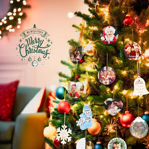Vista 7 de iDIY Adornos de Navidad personalizados 2024 – Adornos de cerámica con texto con imagen personalizada para árboles de Navidad, adorno colgante