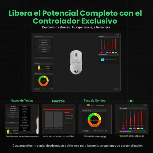 Vista 6 de G59 Ratón inalámbrico/con cable/BT 2.4G para juegos, ratón inalámbrico recargable con USB tipo C, 6 DPI ajustables, 8000 DPI máximo, 60g