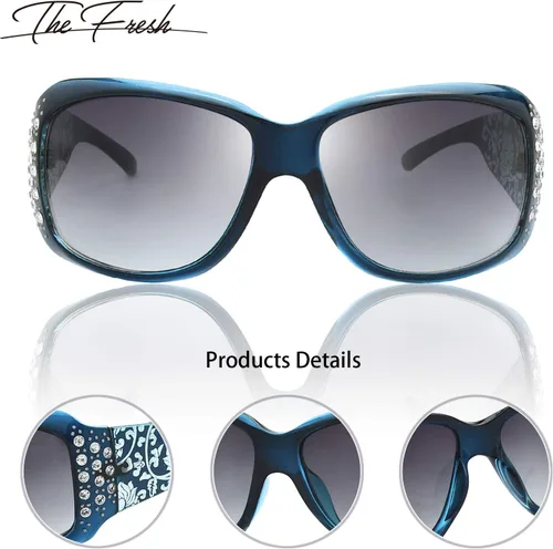 Vista 4 de The Fresh Gafas de sol clásicas de moda con diamantes de imitación de moda con caja de regalo